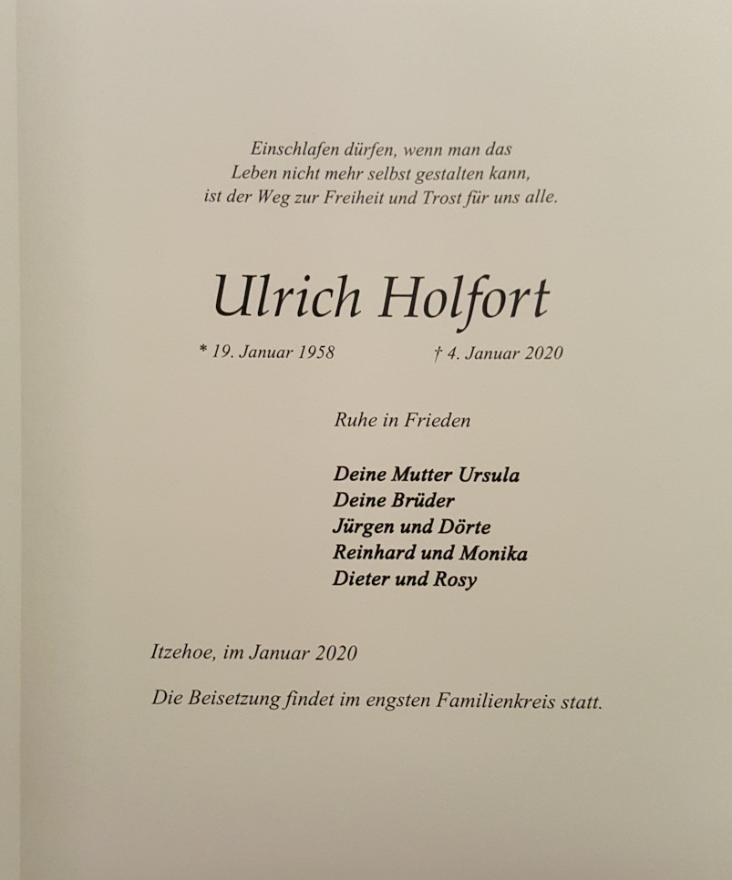 Uli ist am 4.1.2020 verstorben